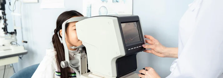 A young girl getting an eye exam.